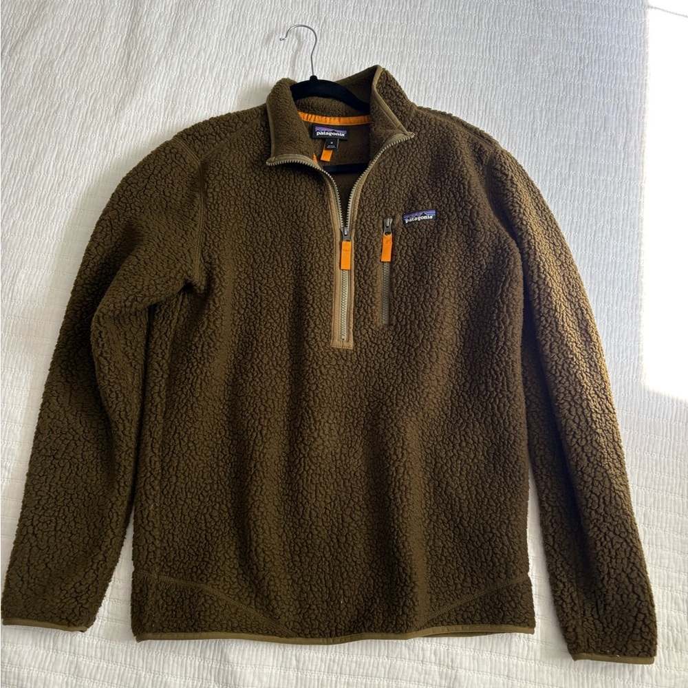 Patagonia Green Fleece Pullover with Orange Trim Men’s Medium